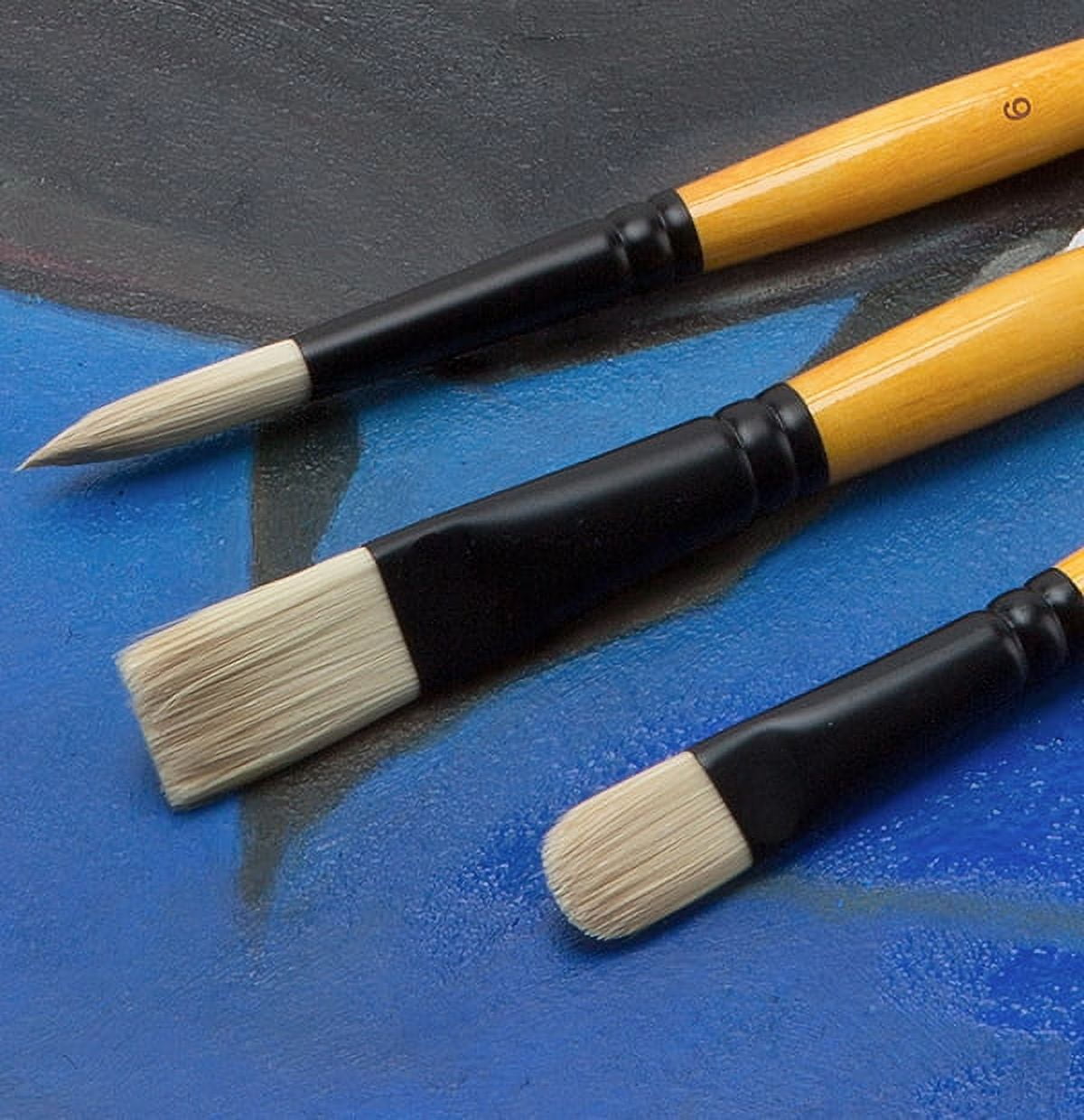 Mimik Hog Professional Synthetic Hog Bristle Paint Brush - Versatile Alternative to Natural Hog Hair Paint Brushes for Oil Painting, Acrylics, Inks, Dyes, Gouache, Watercolors & More- Flat # 2
