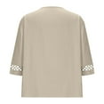 thumbnail image 5 of XUNKUSGA Women's Tops Classic Cotton Linen Crewneck Lace Patchwork Women's Blouses Casual 3/4 Sleeve Tunic Tops Lightweight Solid Color with Decorative Buttons S-2XL Brown, 5 of 5