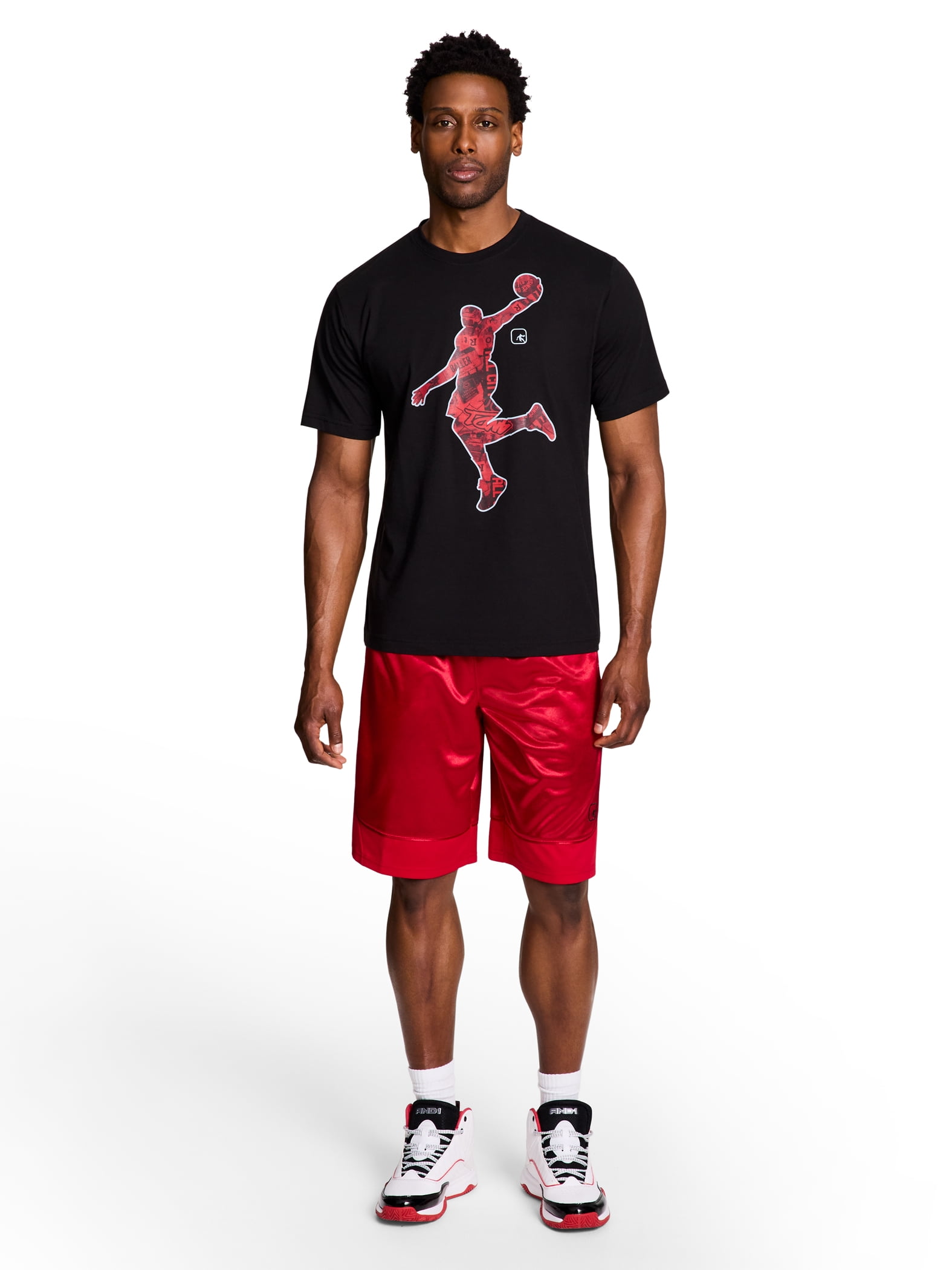AND1 Men's and Big Men's All Court Short, 11" inseam, up to Size 5XL