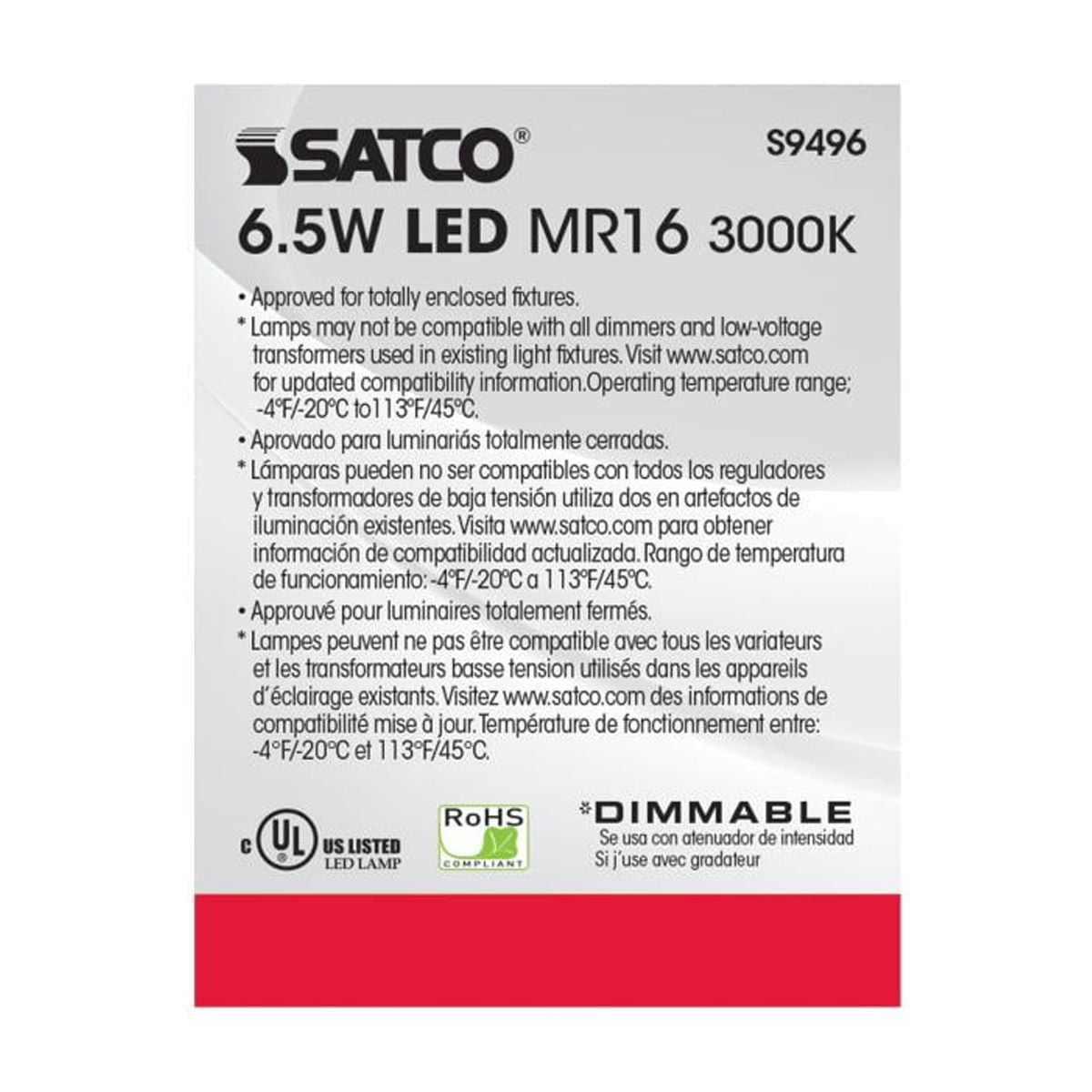 Satco Lighting 6.5 Watt Dimmable MR16 Low Voltage LED Light Bulbs - 3000K Soft White - 40 Degree Beam Angle - GU5.3 Base - 12 Volt AC/DC (12 Pack)