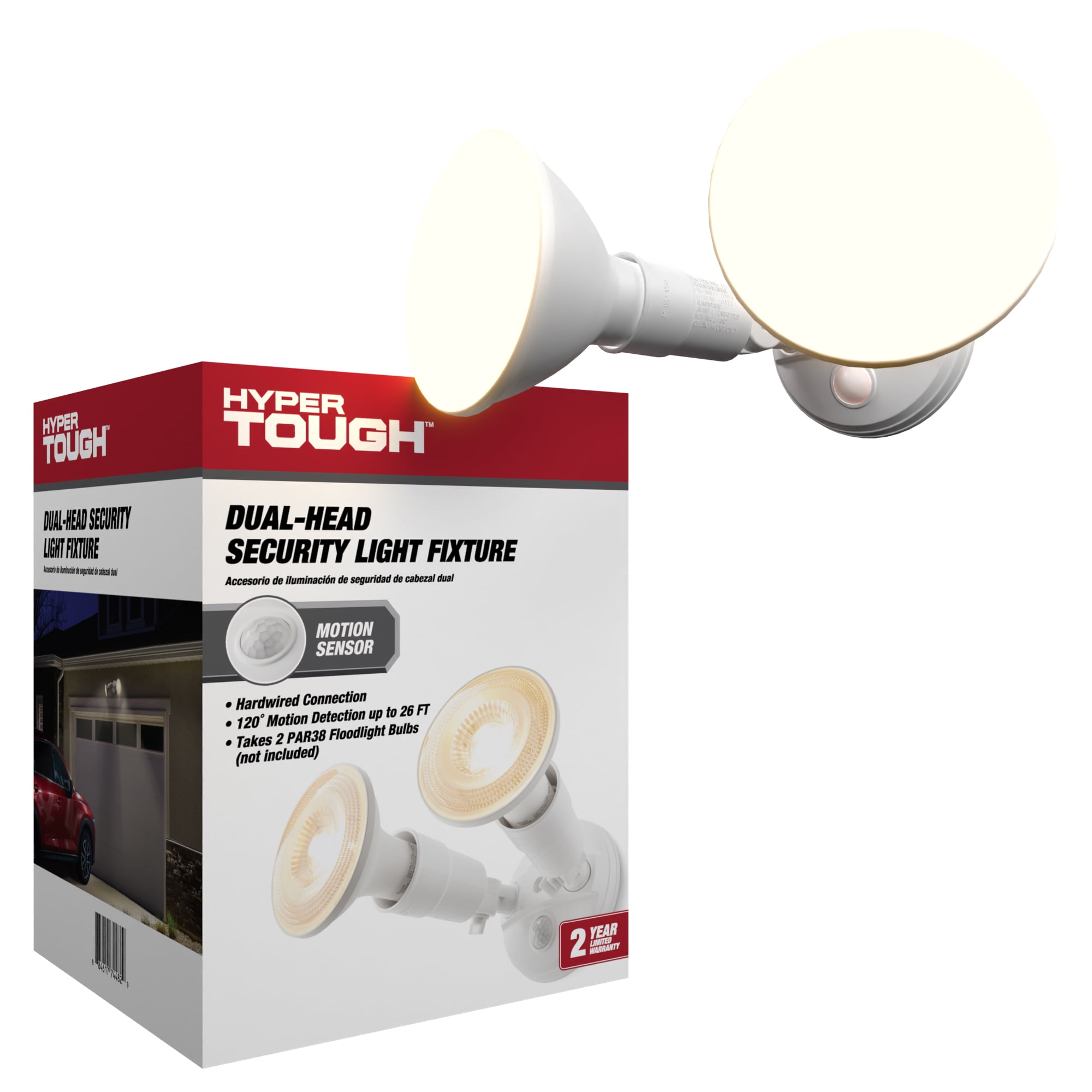 Hyper Tough Dual Head Hardwired Security Light 180-Degree Detection (Bulbs Not Included)