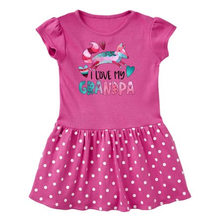 

Inktastic I Love My Grandpa Pink and Blue Fox with Hearts Gift Toddler Girl Dress