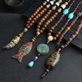 thumbnail image 5 of Kiskick Statement Sweater Necklace Vintage Ethnic Style Pendant Necklace Wood Beaded Handmade Women Sweater Necklace Jewelry Gift Fashion Accessories, 5 of 8