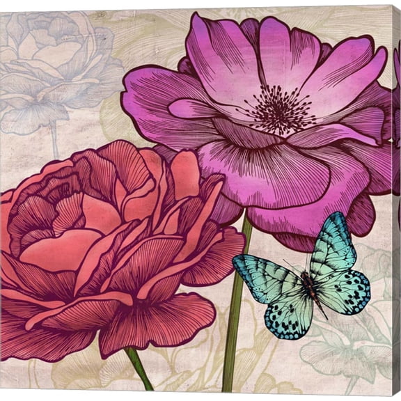 Roses and Butterflies (detail) by Eve C. Grant, Canvas Wall Art