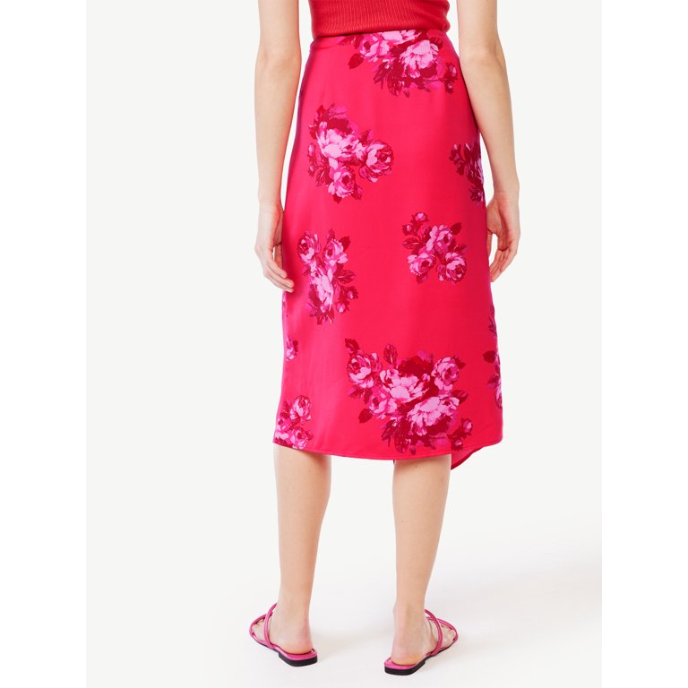 Scoop Women's Satin Faux Wrap Midi Skirt - Walmart.com