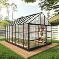 thumbnail image 4 of GAZEBETER 10x16 FT Aluminum Greenhouse for Outdoors,Walk in Greenhouse,Polycarbonate Greenhouse with 4 Roof Vent Windows and Lockable Double Doors for Backyard,Black, 4 of 11