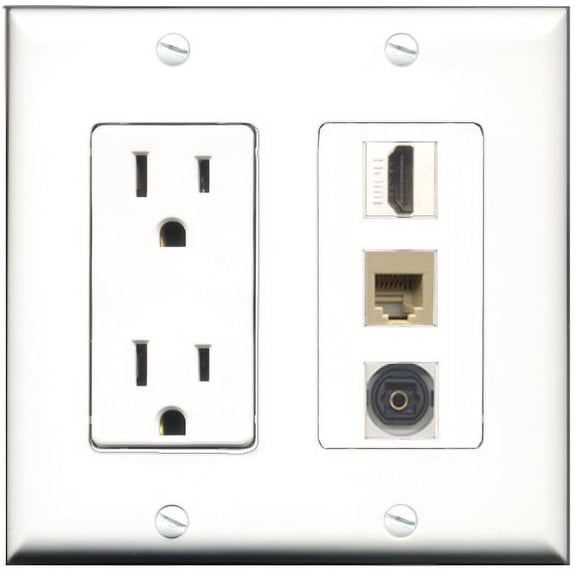 RiteAV - 15 Amp Power Outlet 1 Port HDMI 1 Port Phone Beige 1 Port Toslink Decorative Wall Plate