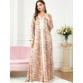 thumbnail image 2 of OBEEII Women Muslim Dress Floral Long Sleeve Maxi Dresses V Neck kaftan Abayas Dress Islamic Prayer Clothes Women, 2 of 10