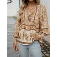 thumbnail image 3 of Women'S Casual Boho V Neck Top Loose Floral Printed Long Sleeve Beach Shirts Blouses Apricot S, 3 of 8