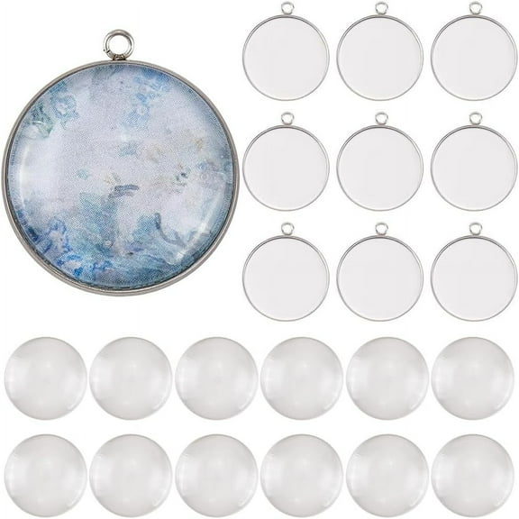 1 Box 30Pcs Silver Bezel Blanks Stainless Steel Cabochon Round 25mm Metal Basic Tray Pendants Setting with Glass Cabochons for Jewelry Making Charms Bracelets Necklaces DIY Crafts