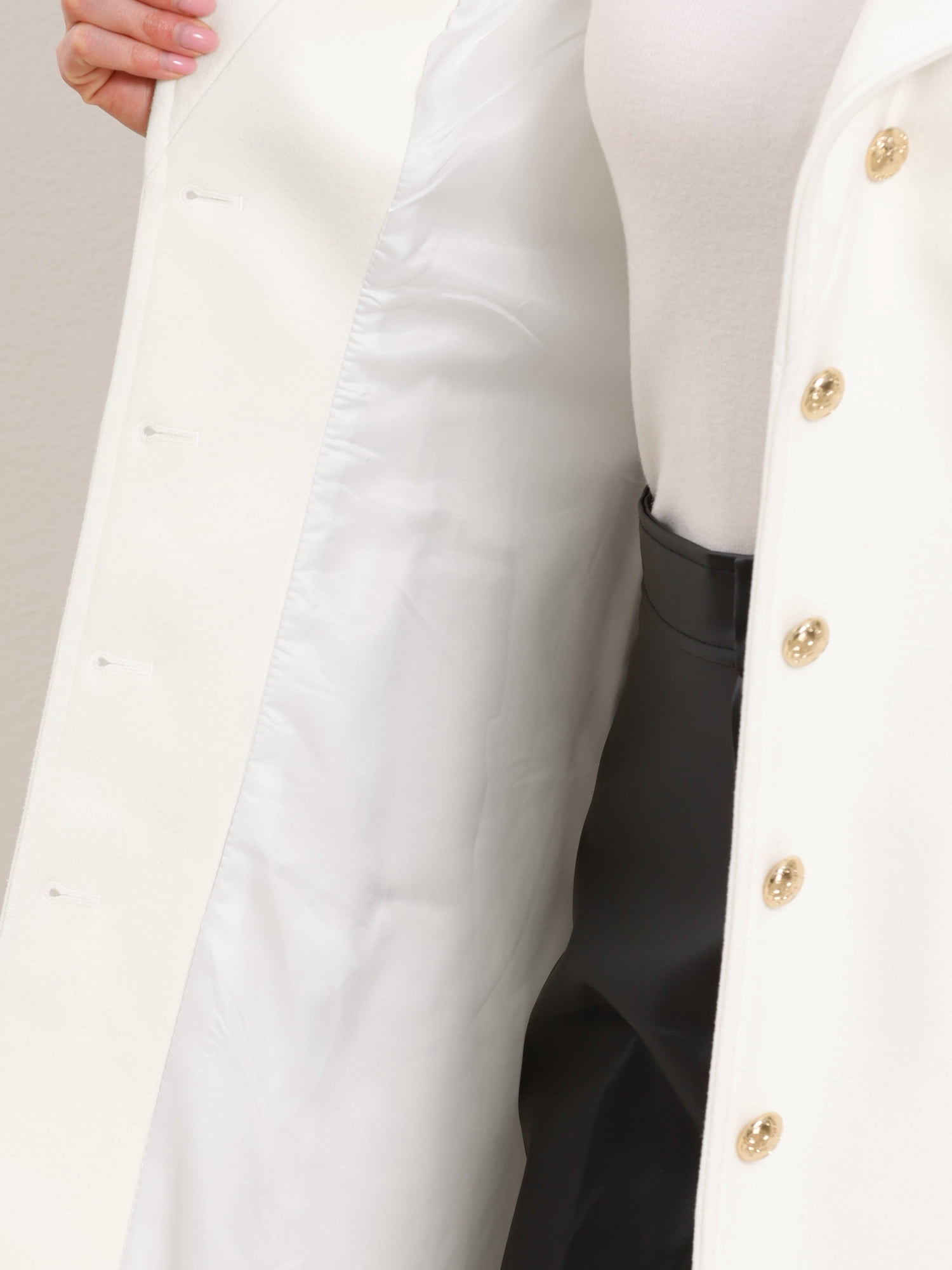 DARING DIVA Women's Stand Collar Belted Single Breasted Trench Pea Coat M White