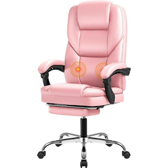 YEXJ Office Chair, Executive Office Chair with Foot Rest Big and Tall Office Chair Ergonomic Home Office Desk Chairs Reclining High Back Leather Chair with Lumbar Support, 400LBS (Pink)