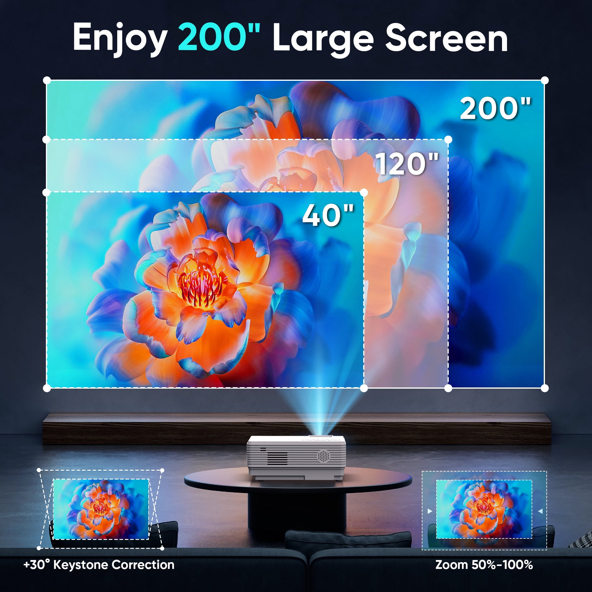 GCZ Bluetooth Projector with Screen, 1080P Support Portable Projector, Compatible with Smartphone, HDMI, for Home, Bedroom, Outdoor Use