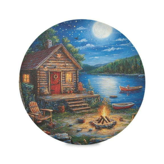 WOBOGO Cozy Chalet Round Placemats Set of 1 Heat Resistant Washable Kitchen Table Decorations 15.4in