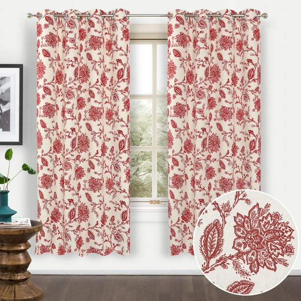 Cortinas DriftAway Freda, 160 x 160 cm, lino, diseño floral opaco, 2 paneles