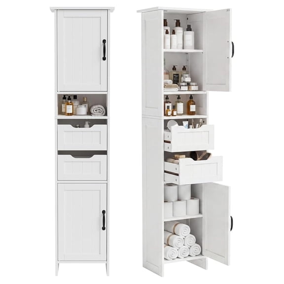 BoldGear 67" Tall Bathroom Storage Cabinet, Narrow Bathroom Cabinet with 2 Doors, 2 Drawers and 2 Adjustable Shelves, Slim Storage Cabinets for Kitchen, Living Room, Entryway, White