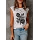 thumbnail image 3 of ABPHQTO Camiseta sin mangas con cuello redondo rasgado con estampado de hojas de palmeras tropicales blancas para mujer, 3 of 5