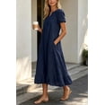 thumbnail image 3 of sicmoss Women's Blue Eyelet Lace Short Sleeve Midi Dress with Ruffle Hem Floral Cotton and Pocket, 3 of 7