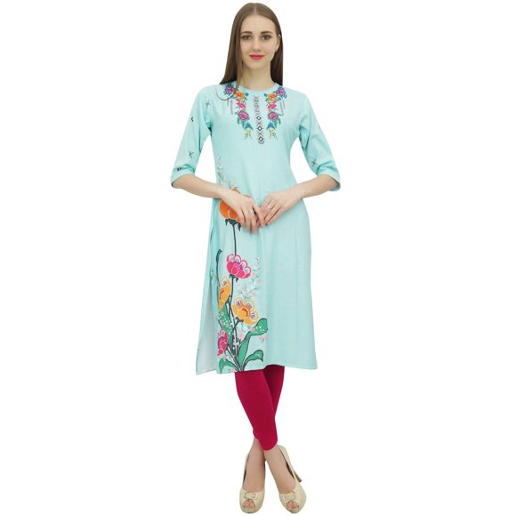 Bimba Kurta Indian Women's Bollywood Designer Green Ethnic Kurti Tunic Dress-24