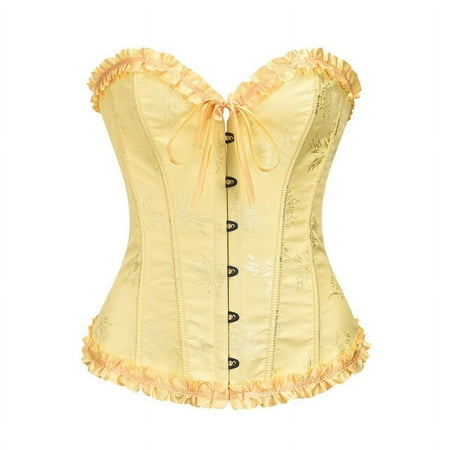 Povozer Corset Tops for Women  Bustier Shapewear Lingerie  Lace Waist Push up Bodysuit(Yellow L)