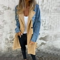 thumbnail image 6 of Women Spring Fall Coat Denim Jacket Overcoat Patchwork Double-breasted with Flap Pockets Colorblock Mid Length Lady Overcoat, 6 of 8