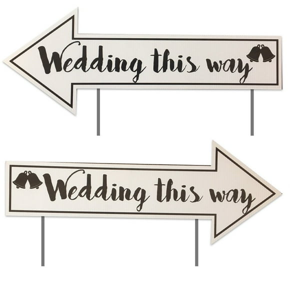VictoryStore 2 Pack Wedding Yard Signs Wedding Directional Signs 23x9 Inches, Waterproof Corrugated Plastic, Includes Stakes