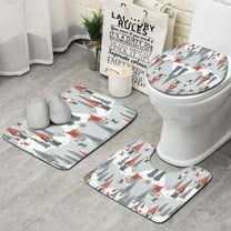 Gray Christmas Gnome Village Pattern Bathroom Rugs Sets 3 Piece,Toilet Cover Set,Absorbent Non Slip Bathroom Mats Sets with U-Shaped Contour Rug Toilet Rug Set