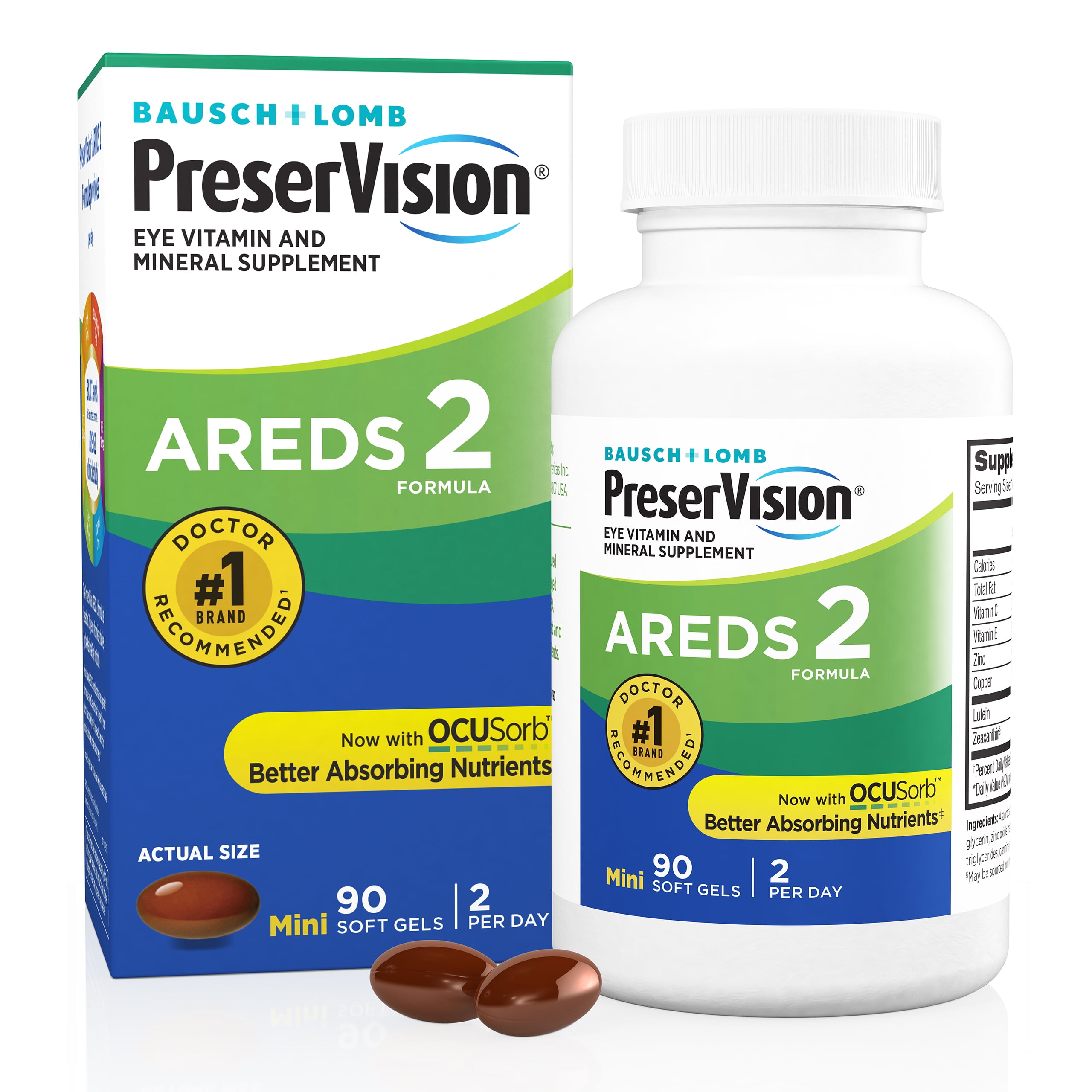 PreserVision AREDS 2 Formula + Multivitamin, Eye Vitamin and Mineral Supplement with Lutein & ZeaxanthinFrom Bausch + Lomb, 90 Soft Gels (MiniGels)