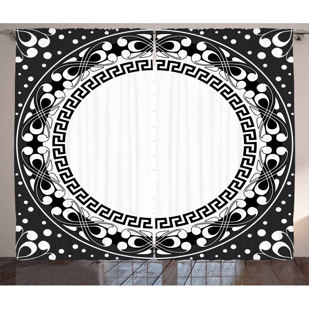 Greek Key Curtains 2 Panels Set, Black and White Pattern of Spirals