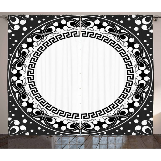 Greek Key Curtains 2 Panels Set Black And White Pattern Of Spirals Swirls Chains With Greek Key Curtains 2 Panels Set Black, Greek Key Curtain Panels