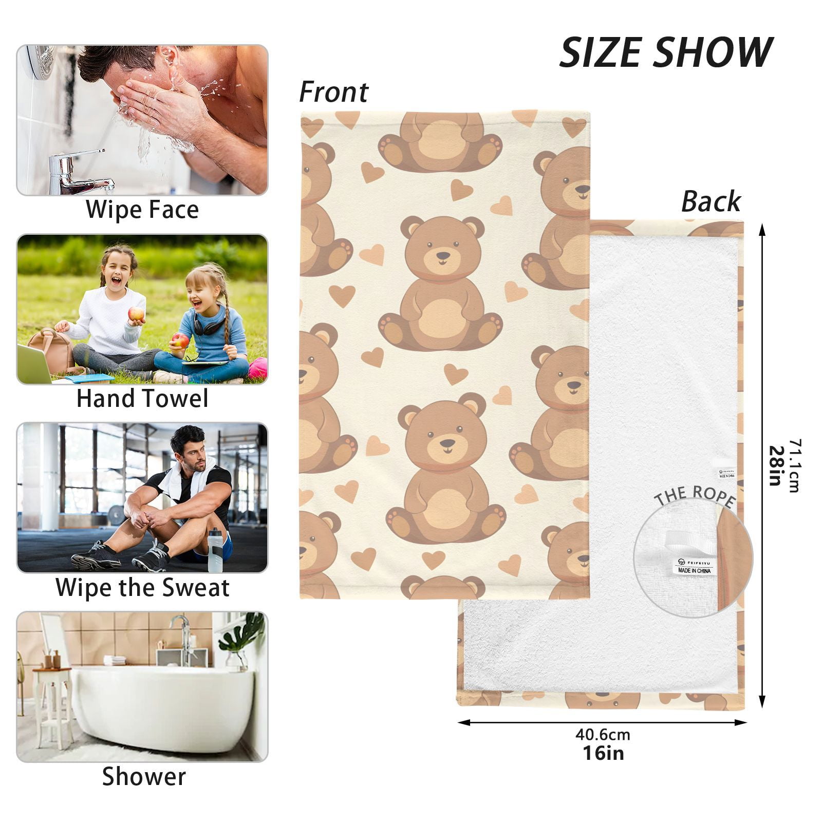 Teddy Bears Hand Towel Bath Towels Face Towels Cotton Absorbent for Home Hotel Spa Swimming Yoga Sports Decorative Towel Set of 2