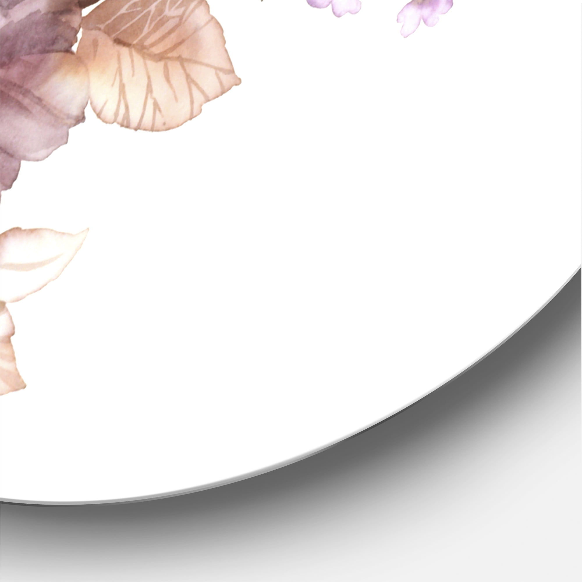 Designart 'Purple Retro Flowers With Brown Leaves On White' Traditional Circle Metal Wall Art 23x23 - Disc of 23