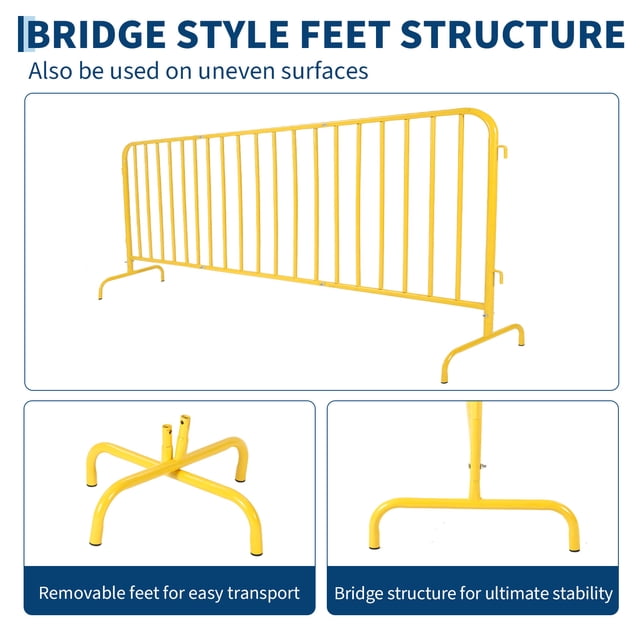 EDTara Steel Interlocking Barricade, Heavy-Duty Metal Barrier with Rust-Proof Coating, Removable Bridge Feet, Tool-Free Setup, Ideal for Outdoor Events and Construction