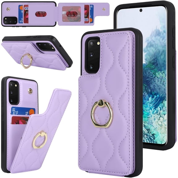 for Samsung Galaxy S20 5G Case with Card Holder for Women,Credit Card Holder,Stand Ring Kickstand,Phone Wallet Case 6.2"(Purple)