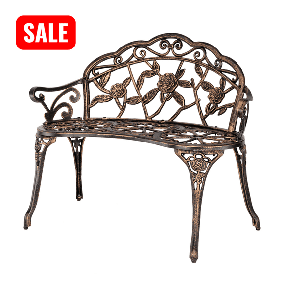 Tcbosik 38.5 inch Outdoor Cast Aluminum Bench, Garden Bench for Park, Patio, Porch, Lawn, Backyard, Bronze