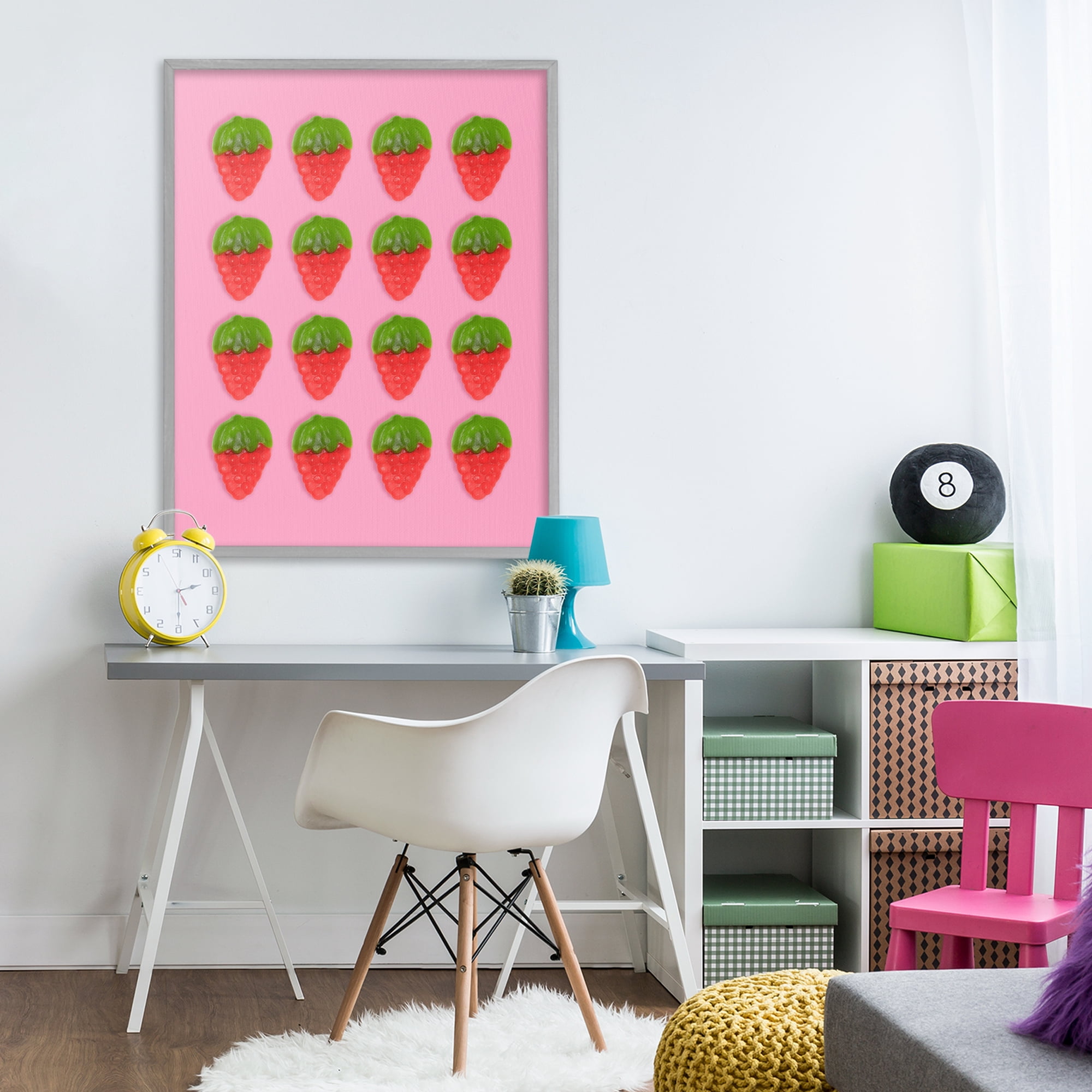 Stupell Industries Gummy Strawberry Candy Pattern Gray Framed Giclee Art, design by LISH Creative