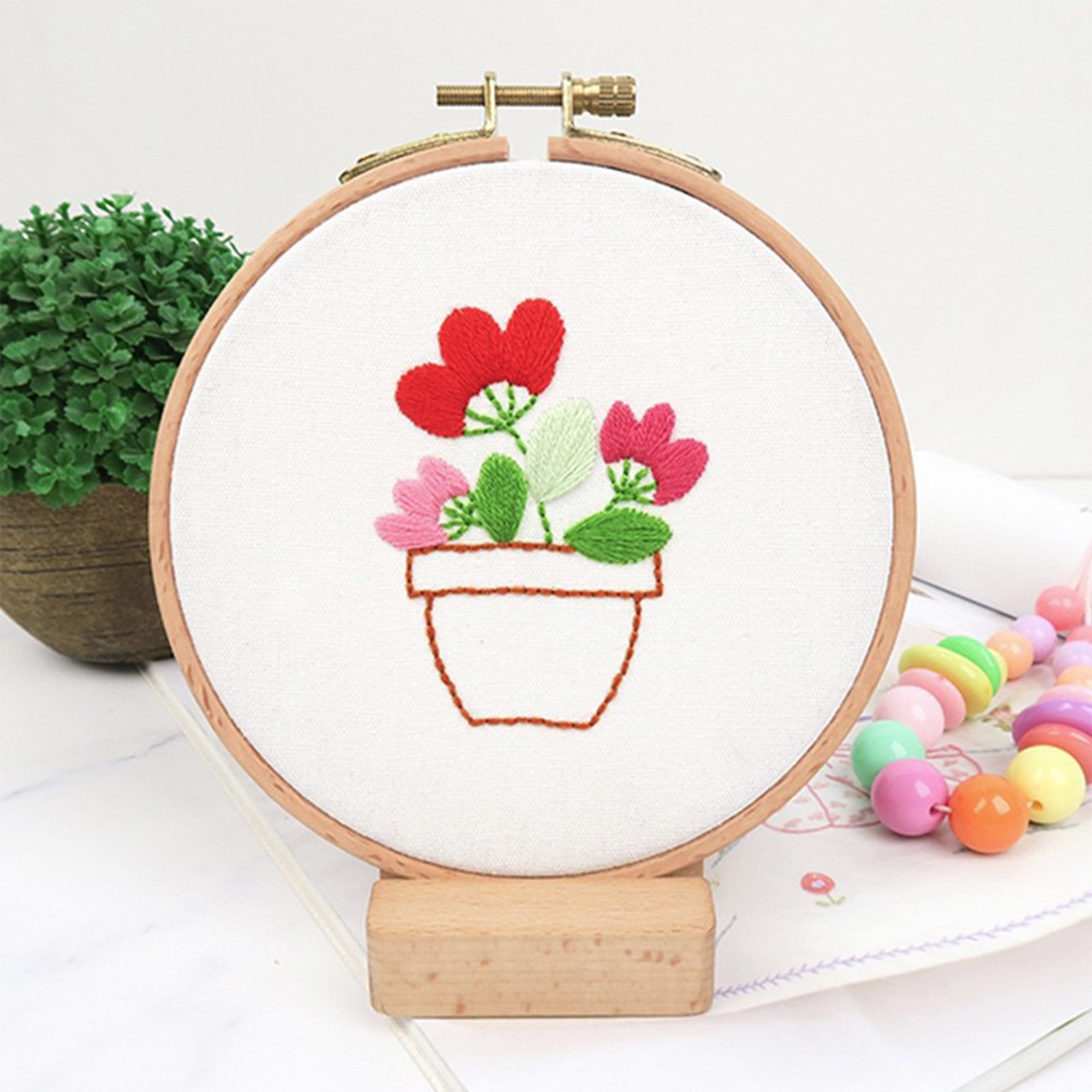 6Pcs  Embroidery Kit for Kids Fun Pre-Stamped Designs DIY Hand Embroidery Set Needlepoint Kits for Beginners Cross Stitch Craft Sewing