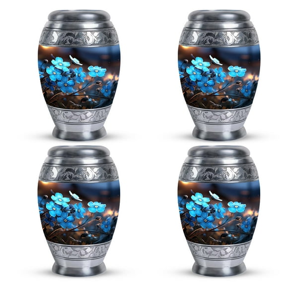 Blue Flower Close Up - Urns For Cremation Ashes - Keepsake - 3 Inch - Pack Of 4 - Adult Size Urn - Mens Urns For Human Ashes - Cremation Urns For Human Ashes - Cremation Urns Small
