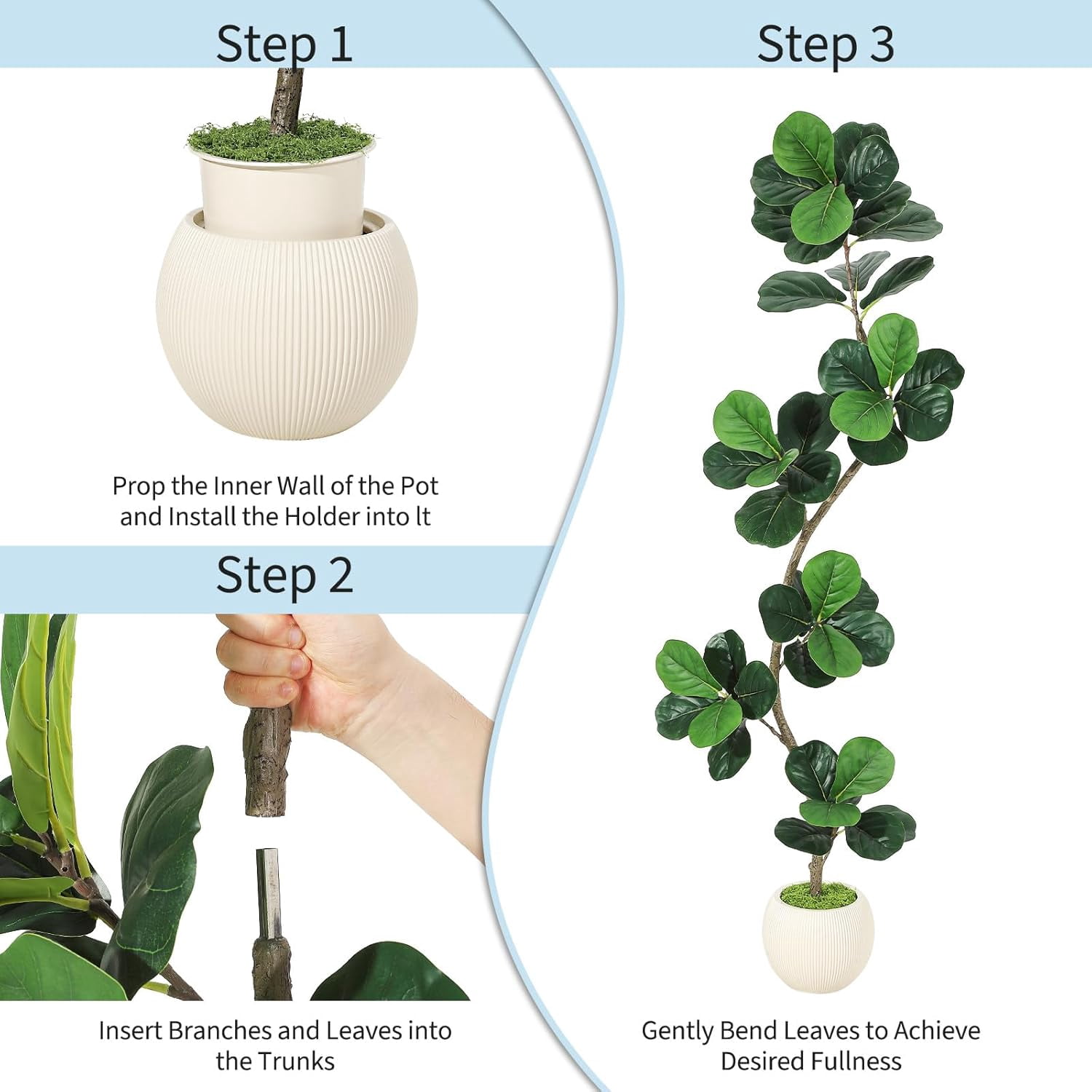 6ft Fiddle Leaf Fig Artificial Tree, Fake Rubber Tall Fake Floor Plant in Pot, Faux Plants Indoor with Moss, for Home Office Living Room Decor, with White Planter