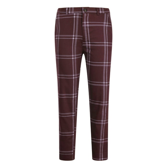 Mens Pants Clearance, Men Button Zipper Closure Plaid Pencil Pants Trousers Red 10(XL)