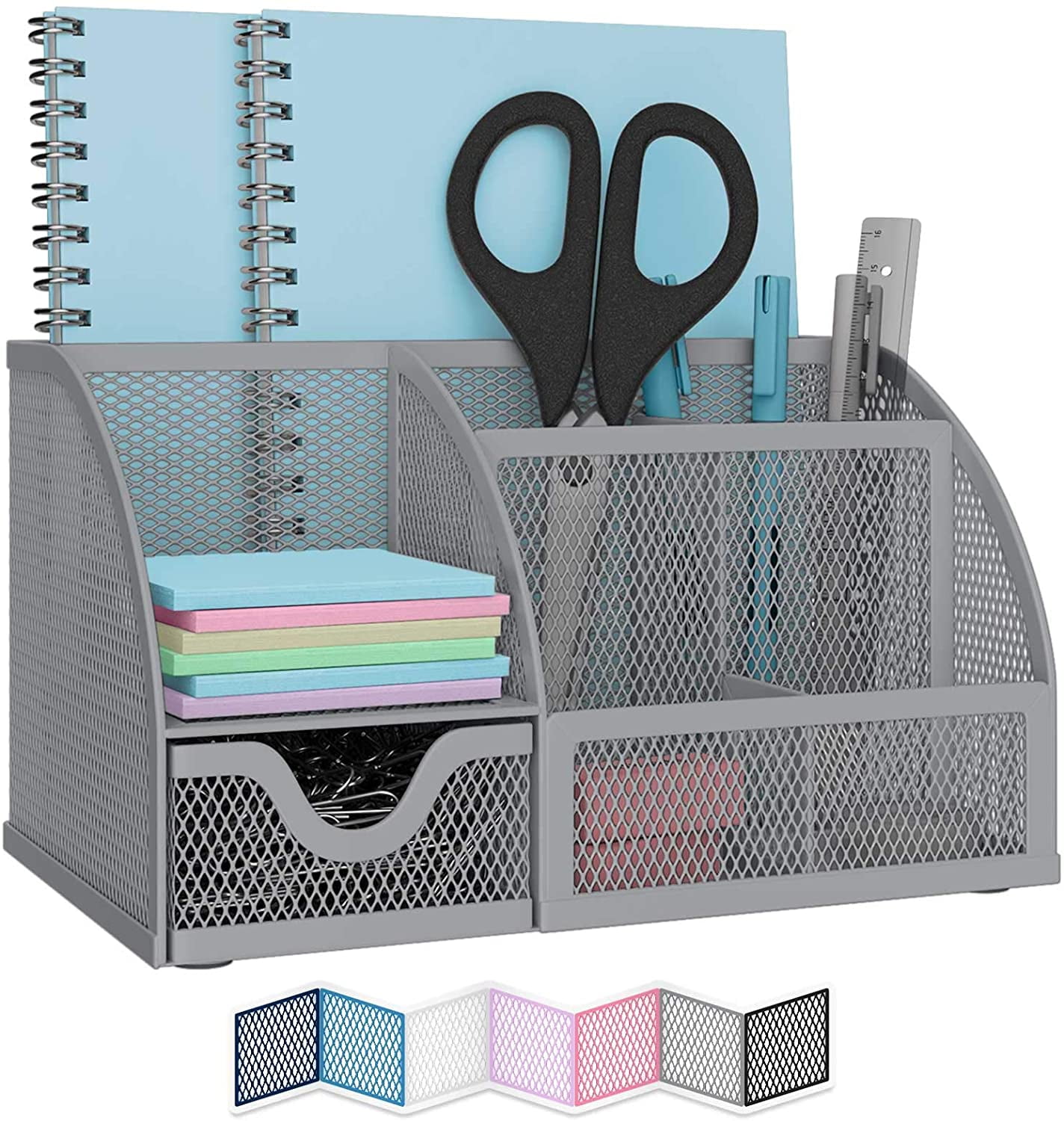 NEATERIZE Desk Organizer- Mesh Desktop Organizer and Holder for Pen, Pencil, Small Office Supplies and Stationary Accessories Storage Organization (Grey)