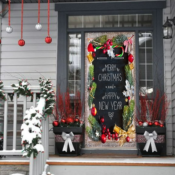 Christmas Creative 3D Door Sticker Happy New Year Bedroom Study Bathroom Door Concealer Renovation Wall Sticker, Removable Christmas Fridge Magnets,SP-F838,S(38.5x200cmx2Pcs)