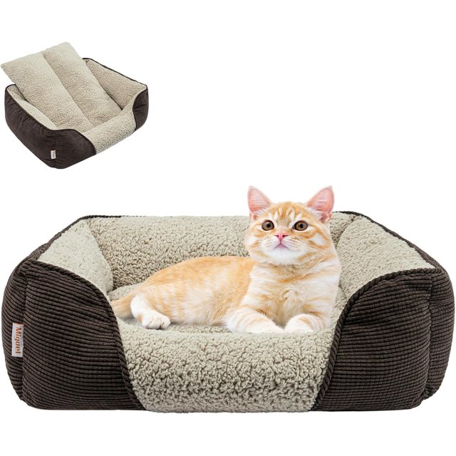 Washable Dog Bed with Removable Cushion for Medium Small Dogs Easy to Wash Pet Sofa Bed with Side Rectangle Bolster Cat Bed Calming Cuddle Puppy Bed Slip Bottom CM