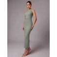 thumbnail image 5 of Mint Green Womens Elegant Asymmetric One-Shoulder Sleeveless Sheath Midi Dress, 5 of 6