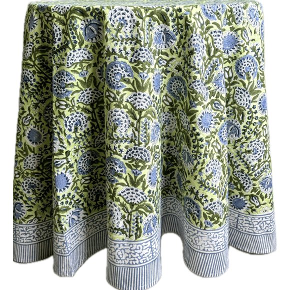 ATOSII Amara 100% Cotton Round Summer Tablecloth, Handblock Print Floral Table Cloth for Kitchen Dining Linen I Parties, Weddings, Outdoors I Grand M