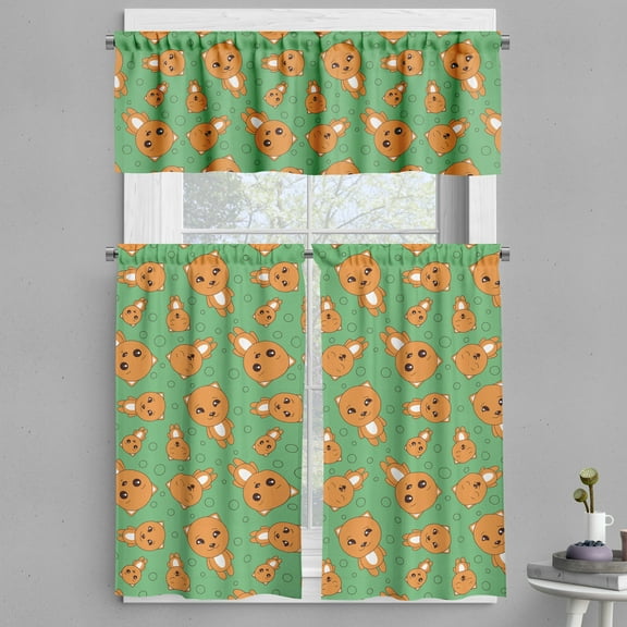 Ambesonne Orange Cat Valance & Curtain, Animals with Expressions, 55"x30", Shamrock Green Apricot