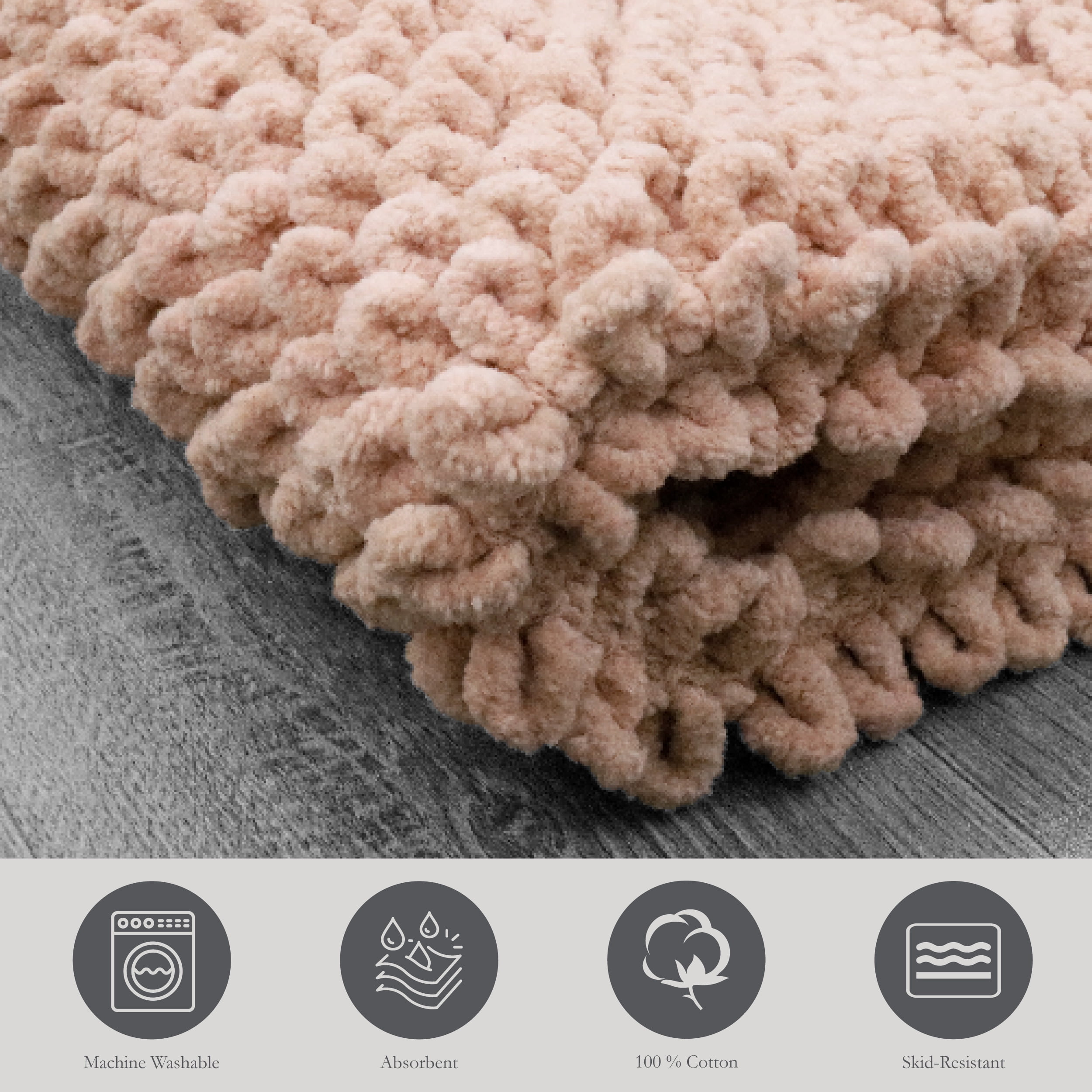 Jean Pierre New York Sophie Border 100% Cotton Bath Mat - Non-Slip Bath Rug - Pink Dusty Rose - 27" x 45"
