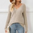 thumbnail image 7 of IROINNID Discount Pullover Sweater for Women Winter Casual Solid V-neck Long Sleeve Knitted Strip Loose Sweater Top,Gray, 7 of 7