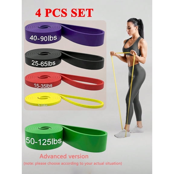 4pcs Yoga Resistance Band Set Pilates Reformer Equipment Stretch Band Resistance Heavy Workout Exercise For Physical Therapy Home Workouts Gym Yellow Red Black Purple
