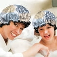 thumbnail image 6 of Shower Caps,Blue Floral and Petal Pattern Waterproof Shower Cap for Women 4 Pieces,Double Reusable Hair Cover for Shower PEVA Elastic Stretch Hem, 6 of 7